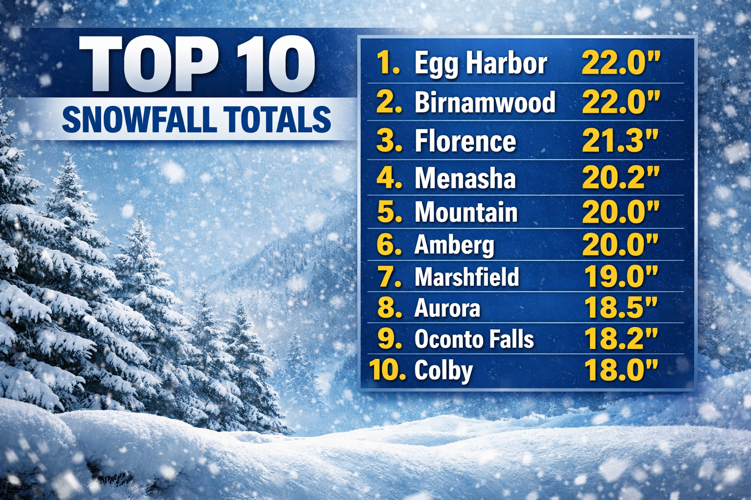 Wisconsin Snowfall Totals March 15 March 16
