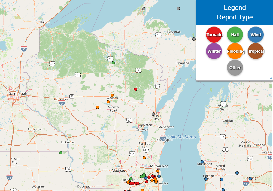 Wisconsin tornado reports