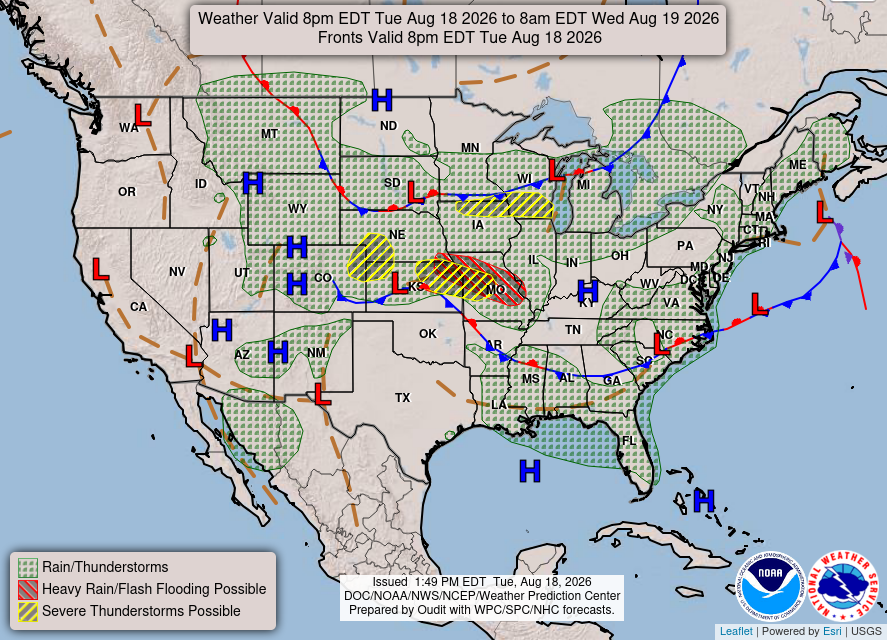 WPC Day 1 National Forecast Chart
Severe storms